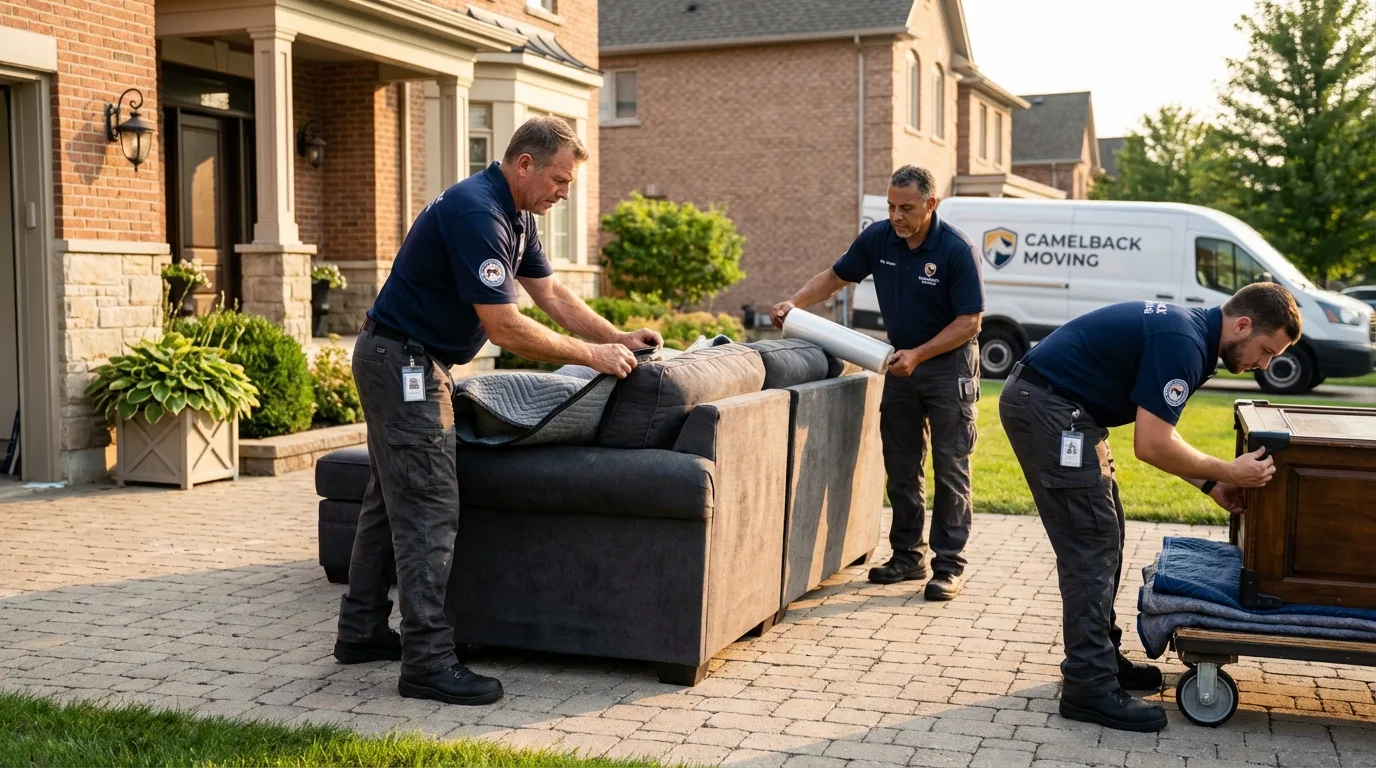Large estate moving crew wrapping furniture in Bradford, PA